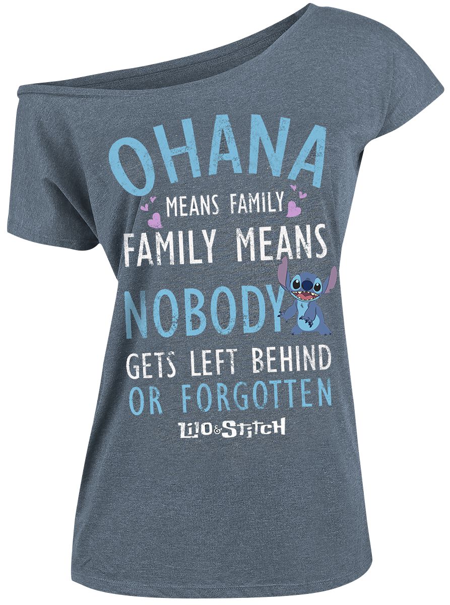 Lilo & Stitch Ohana T-Shirt blau meliert in L von Lilo & Stitch