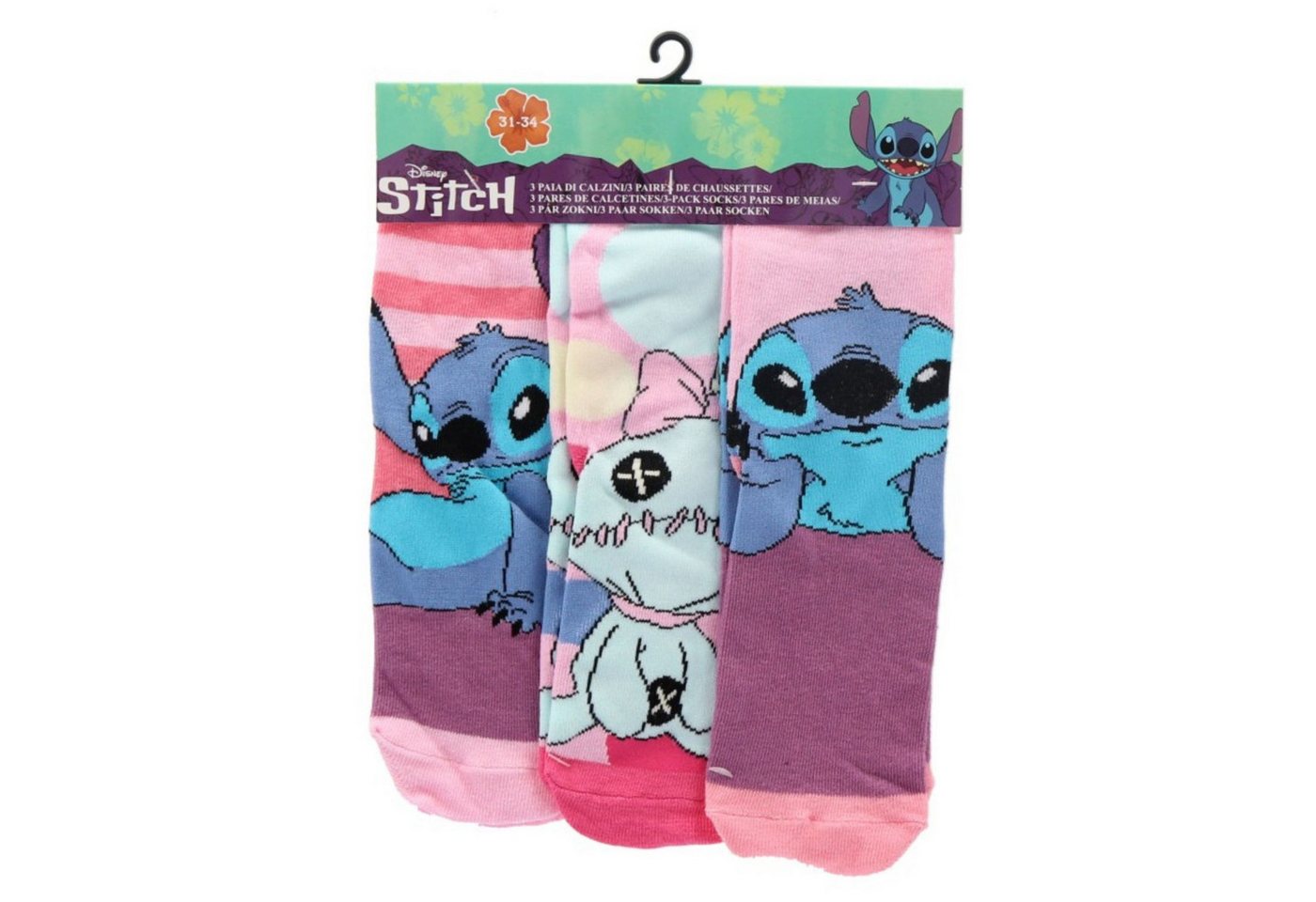 Lilo & Stitch Socken 3er-Pack Kindersocken atmungsaktiv & elastisch (3-Paar) von Lilo & Stitch