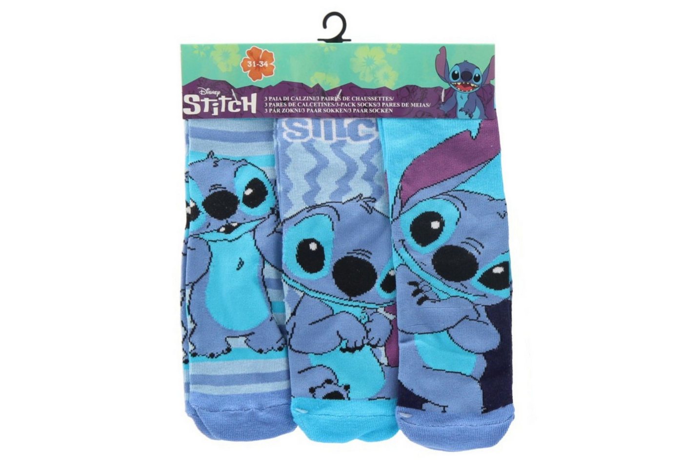 Lilo & Stitch Socken Kinder Socken Set 3 Paar atmungsaktiv & farbenfroh (3-Paar) von Lilo & Stitch