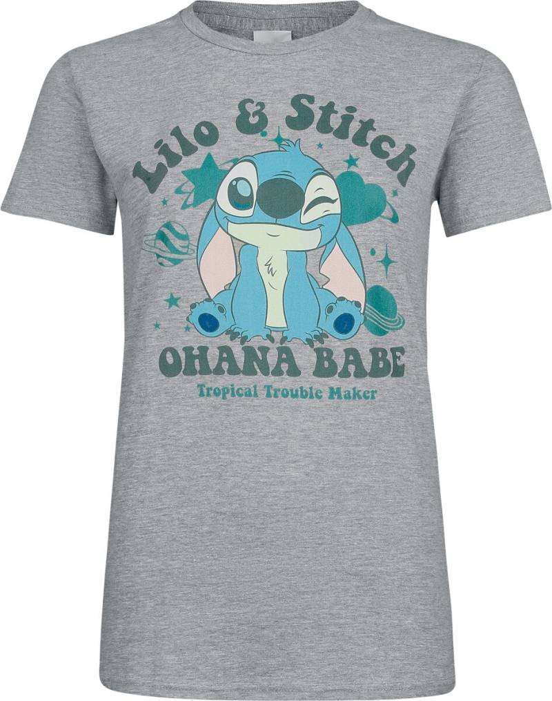 Lilo & Stitch Stitch Ohana Babe T-Shirt grau meliert in M von Lilo & Stitch