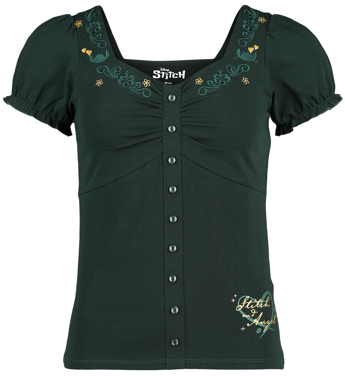 Lilo & Stitch Stitch & Angel T-Shirt dunkelgrün in S von Lilo & Stitch