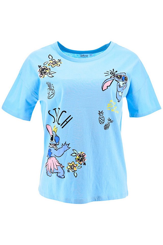 Lilo & Stitch T-Shirt Stitch means Summer in Hawaiian Damen Jersey Kurzarmshirt aus Baumwolle Gr. S - XL von Lilo & Stitch