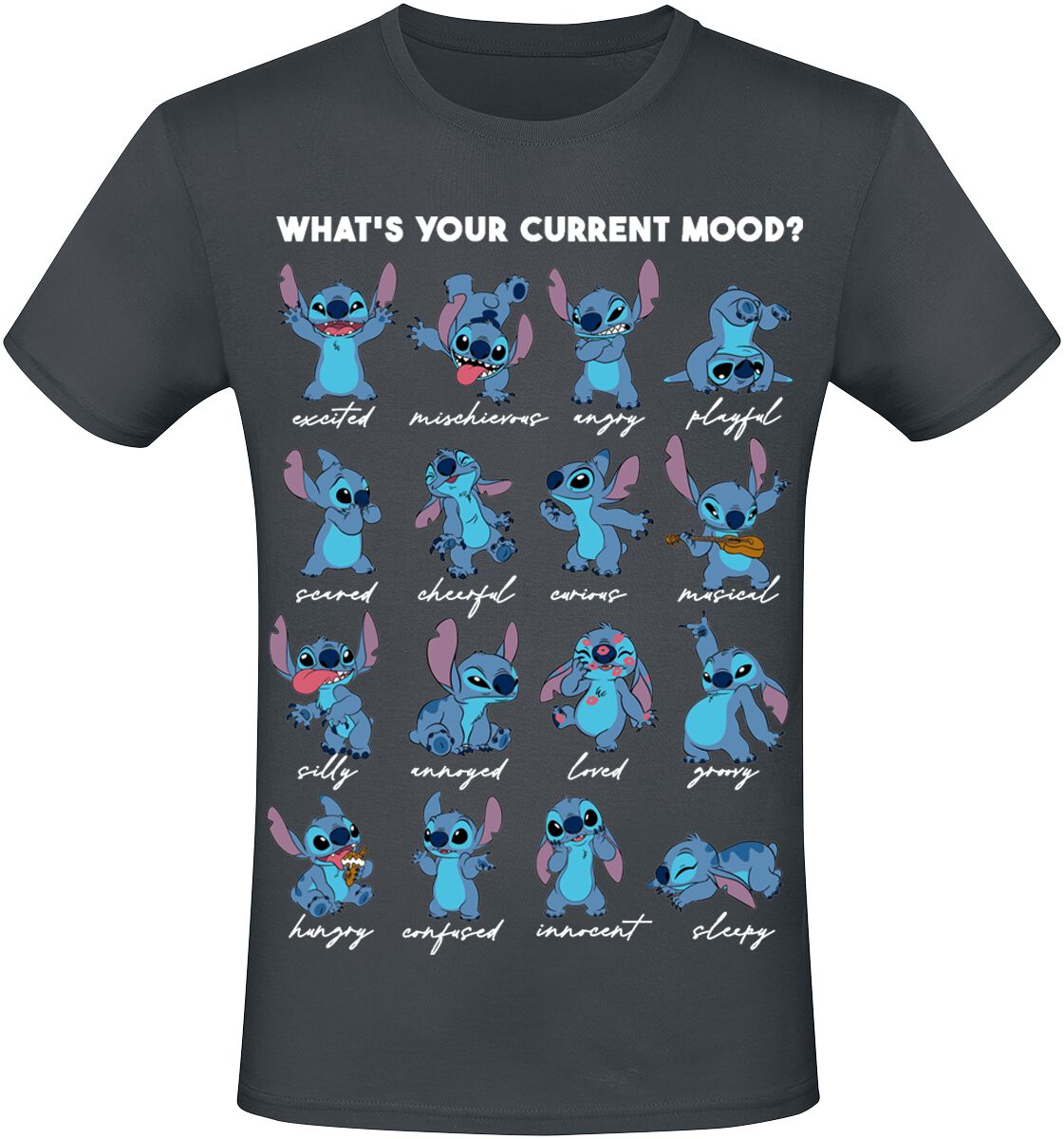 Lilo & Stitch What's Your Current Mood? T-Shirt grau in XXL von Lilo & Stitch