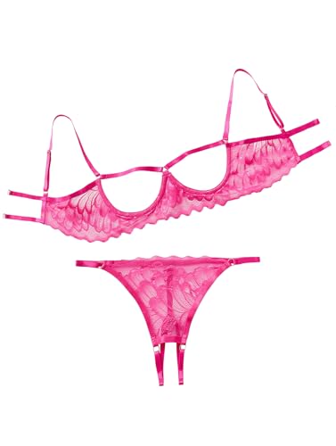 Lilosy Damen Dessous-Set, Durchsichtig, Knallpink (Hot Pink), Medium von Lilosy
