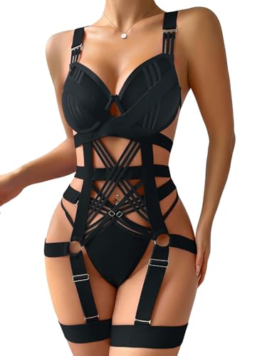 Lilosy Sexy Harness Bodysuit Lingerie Rave Outfit, Schwarz, Small Lilosy Sexy Harness Bodysuit Lingerie Rave Outfit, Schwarz, Small von Lilosy