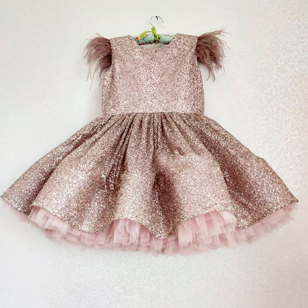 Blush Glitzer Kleid Tüll Blumenmädchen Baby Erster Geburtstag Outfit Mädchen Kleinkind Partykleid Fancy Dress Photoshoot Big Bow von LilsBrand