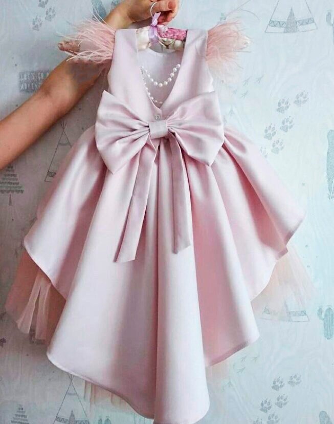 Blush Satin Kleid Blumenmädchen Baby Erster Geburtstag Outfit Mädchen Kleinkind Partykleid Fancy Dress Photoshoot Big Bow Dress von LilsBrand