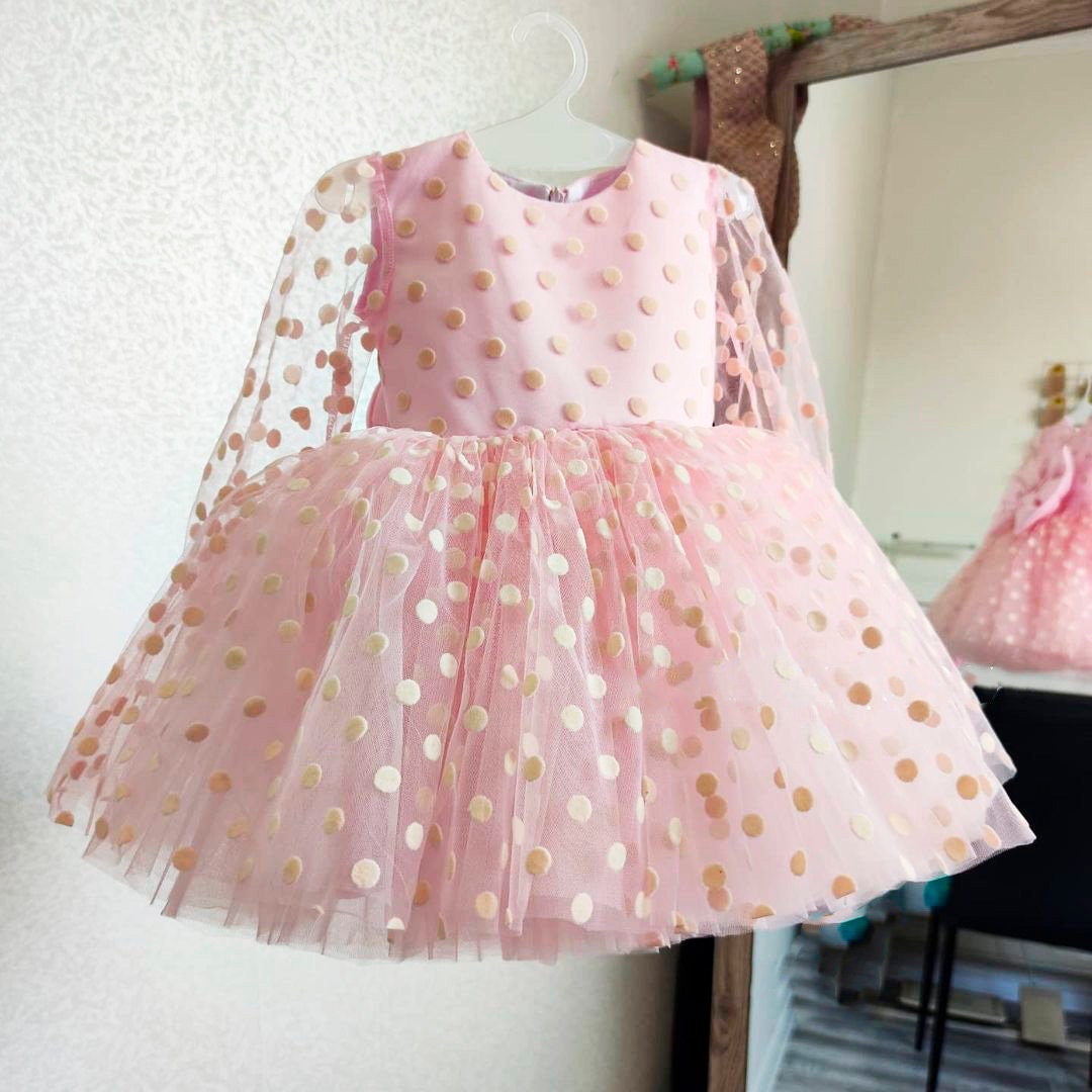 Rosa Mädchen Kleid Polka Dot Blush Baby Erster Geburtstag Outfit 1. Kleinkind Fancy Dress Blumenmädchen von LilsBrand