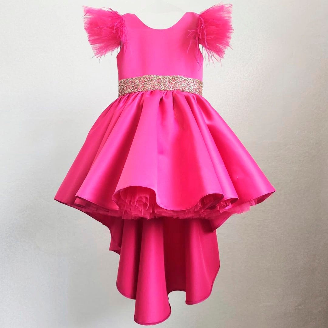 Rosa Satin Tüllkleid Babykleid Erster Geburtstag Outfit Mädchenkleid Große Schleife Kleid Kleinkind Partykleid Fancy Dress Girl von LilsBrand