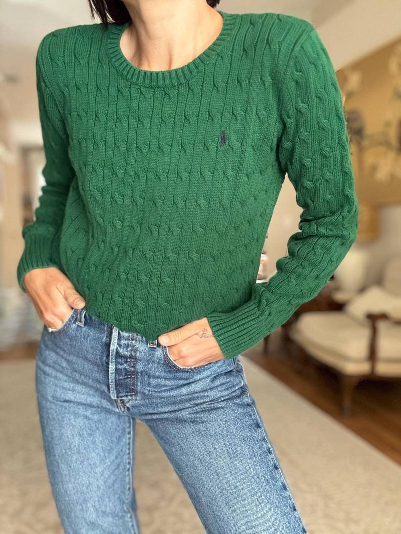 Vintage Polo Ralph Lauren Baumwolle Dunkelgrün Gestrickter Pullover von LiluLoveVintage