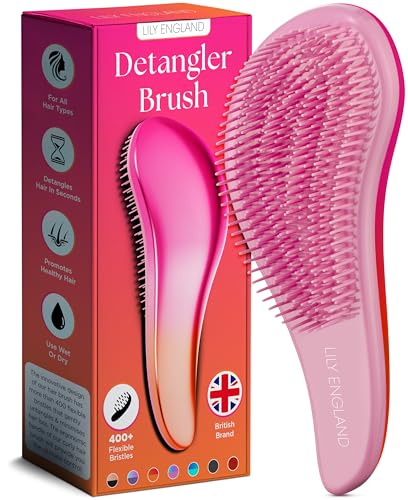 Haarbürste ohne Ziepen | Die Perfekte Detangler-Bürste für Locken, Glattes, Dickes, Dünnes Haar | Haarbürste für Kinder und Damen - Lily England Entwirrbürste für Lange Haare und Kurze (Pink Orange) von Lily England