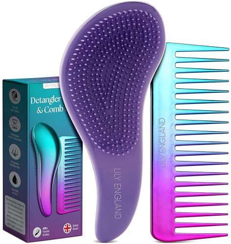 Haarbürste ohne Ziepen und Lockenkamm Set - Schwarz Entwirrbürste und Kamm für Locken, Glattes, Dickes, Dünnes Haar - Die Perfekte Detangler Bürste und Kamm für Frauen und Kinder von Lily England von Lily England