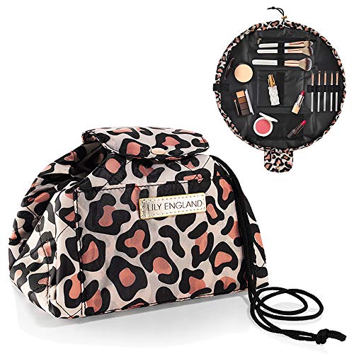 Lazy Make-up-Tasche mit Kordelzug – flache Make-up-Tasche, Make-up-Tasche mit Kordelzug für Frauen, leopard, Einheitsgröße, Make-up-Tasche von Lily England