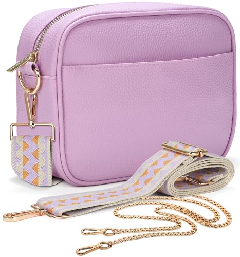 Lily England Crossbody Bag für Damen mit breiter Gurt & extra Kette - Premium Umhängetasche aus veganem Leder gemacht - Sichere Crossbag mit großen Reißverschlussfächern, Lila von Lily England