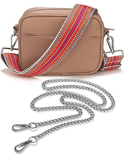 Lily England Crossbody Bag für Damen mit breiter Gurt & extra Kette - Premium Umhängetasche aus veganem Leder gemacht - Sichere Crossbag mit großen Reißverschlussfächern, Hellbraun-Orange von Lily England