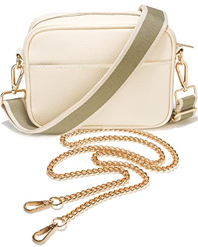 Lily England Crossbody Bag für Damen mit breiter Gurt & extra Kette - Premium Umhängetasche aus veganem Leder gemacht - Sichere Crossbag mit großen Reißverschlussfächern, Creme von Lily England