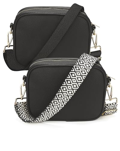 Lily England Crossbody Bag für Damen Schwarz mit breiter Gurt & extra Kette - Premium Umhängetasche aus veganem Leder gemacht - Sichere Crossbag mit großen Reißverschlussfächern von Lily England