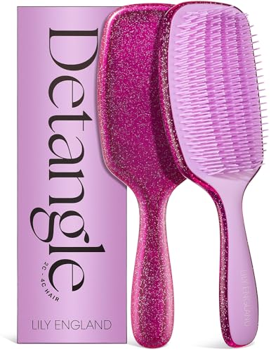 Lily England Lockenbürste zum Entwirren & Stylen - Schmerzfreie Lockenbürste für nasses & trockenes Haar mit flexiblen Borsten - Ideale Haarbürste für lockiges Haar Frauen 3c bis 4c Haar, Lila Glitzer von Lily England