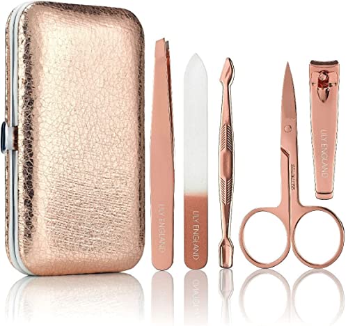 Lily England Maniküre Set & Nagelset für Damen - Professionelles Nagelschere Set aus Edelstahl - 6-teiliges Nagelpflegeset in Roségold für perfekte Maniküre & Pediküre zuhause und unterwegs von Lily England