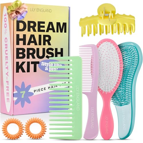 Lily England Geschenke für Mädchen Haarbürsten Set, 7-teiliges Set mit Haarbürste, Nassbürste, Haargummis & Haarspange - teenager mädchen geschenke & Geschenke für Frauen von Lily England