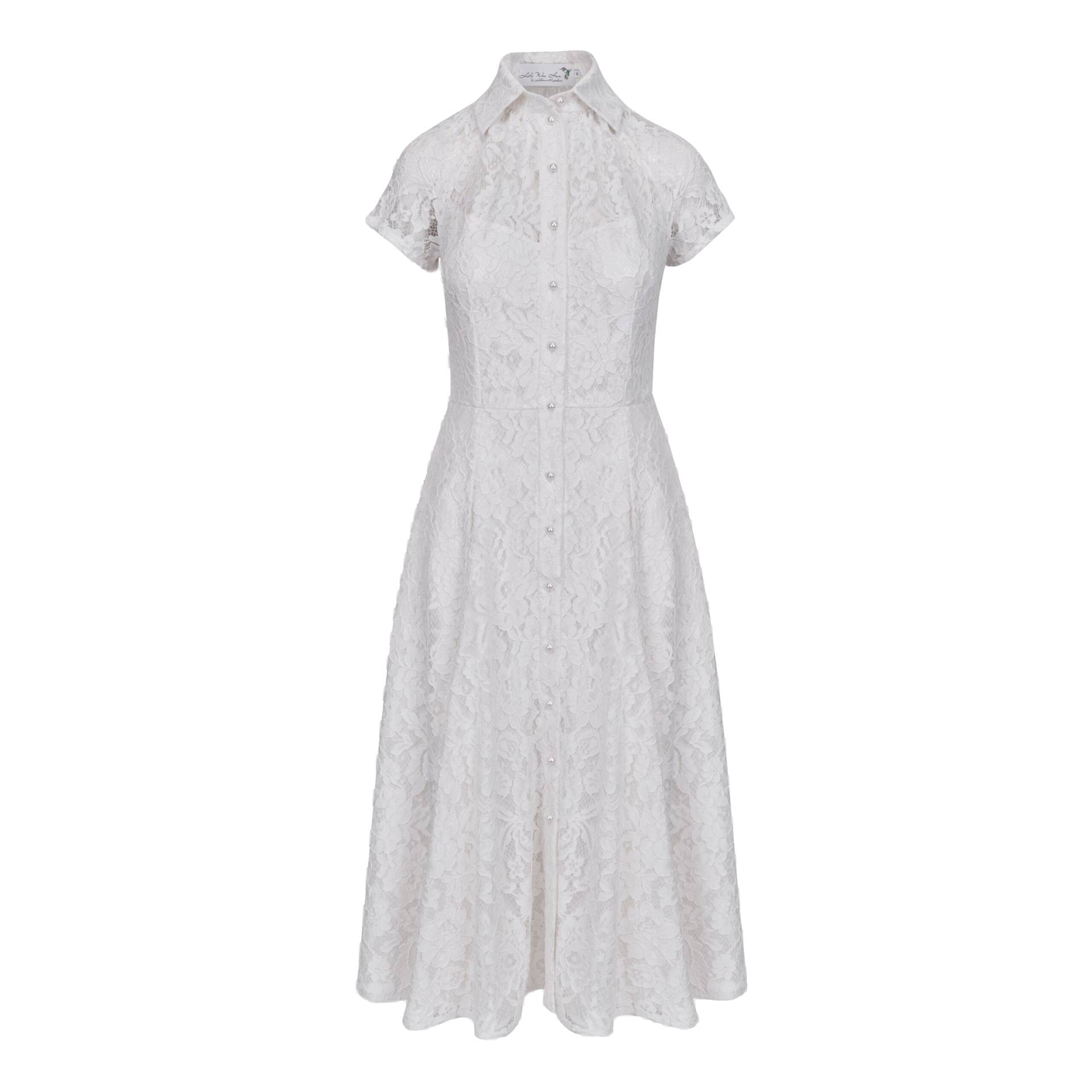 Full of elegance dress made of ecru lace fastened with pearl buttons von Lily Was Here