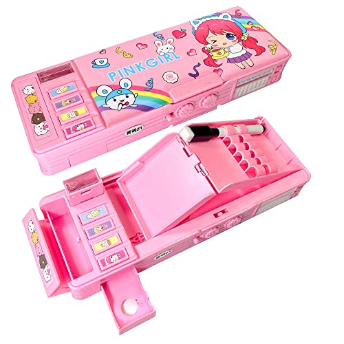 LilyBeauty Pop Up Multifunktionsmäppchen für Mädchen und Jungen, niedliche Cartoon Pen Box Organizer Schreibwaren, Anspitzer, Zeitplan, Whiteboard, Schulbedarf für Kinder(rosa) von LilyBeauty