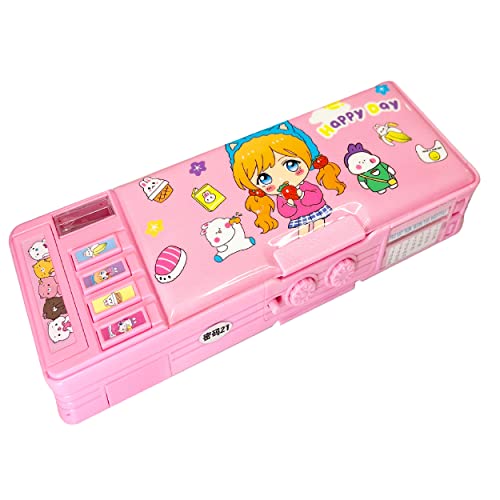 LilyBeauty Pop Up Multifunktionsmäppchen für Mädchen und Jungen, niedliche Cartoon Pen Box Organizer Schreibwaren, Anspitzer, Zeitplan, Whiteboard, Schulbedarf, Kinder(Rosa 2) von LilyBeauty