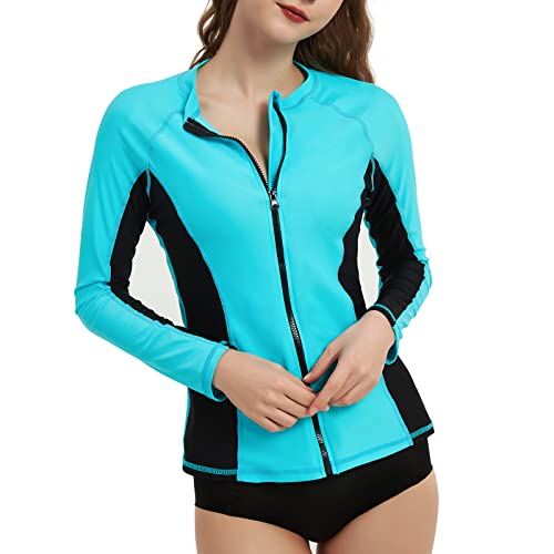 LilyCat Rashguard für Damen, LSF 50+, langärmelig, Reißverschluss vorne, UV-Sonnenschutz, Schwimmshirt für Damen, Bademode, Aqua Black, Medium LilyCat Rashguard für Damen, LSF 50+, langärmelig, Reißverschluss vorne, UV-Sonnenschutz, Schwimmshirt für Damen, Bademode, Aqua Black, Medium von LilyCat