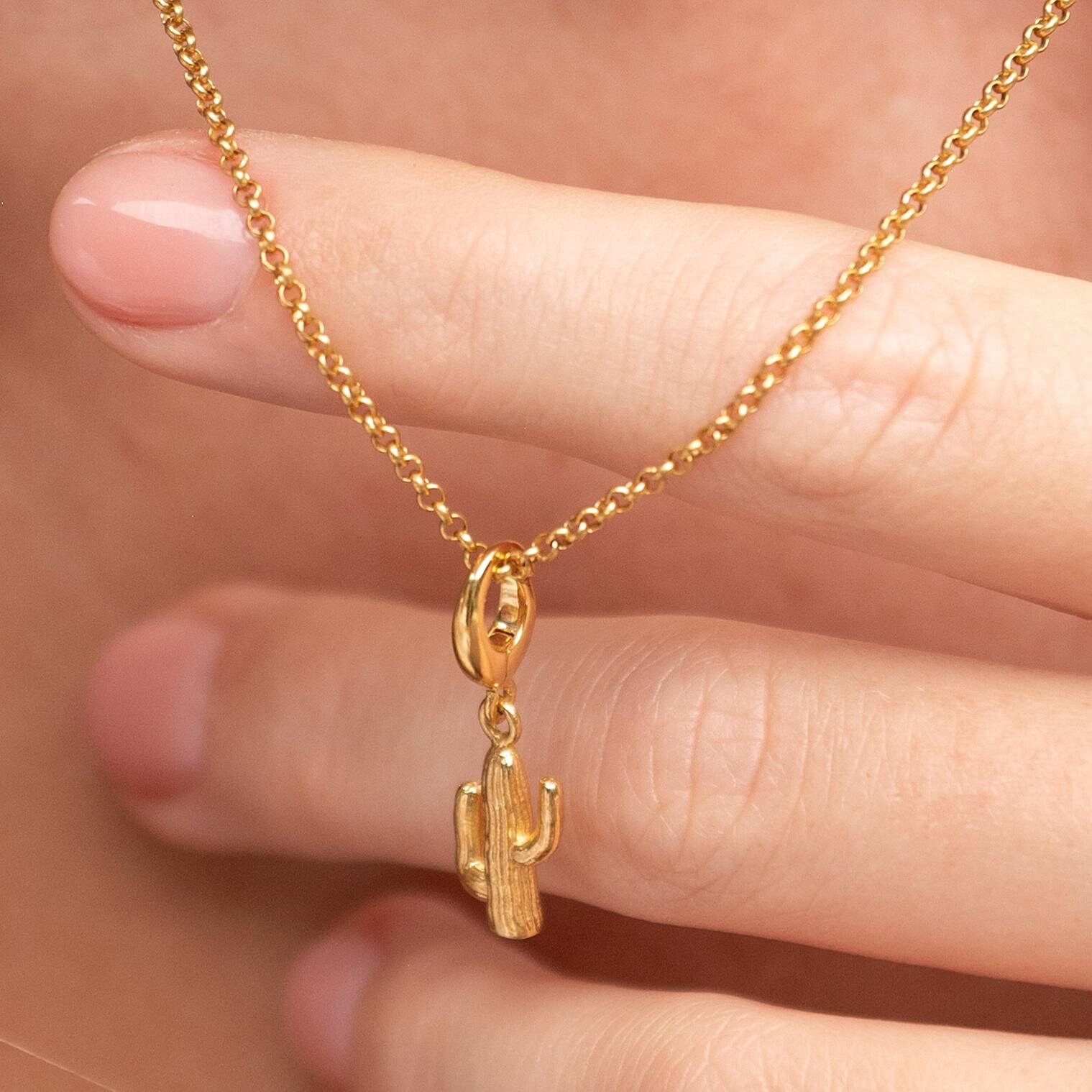 Vergoldete Sterlingsilber Kaktus Anhänger Halskette Western Boho Schmuck von LilyCharmed