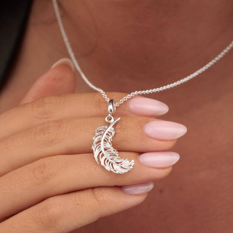 Großer Feder-Charm-Halskette Boho Anhänger Aus Sterlingsilber von LilyCharmed