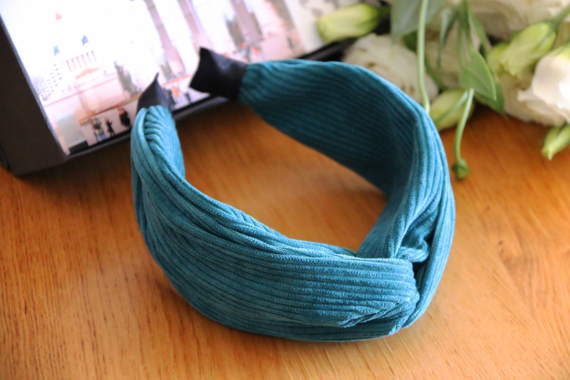 Blau Grün Cord Stirnband, Turban Stirnband, Twist Knoten Stirnband, Breites Gedrehtes Stirnband, Frauen Stirnband von LilyFashionStudio