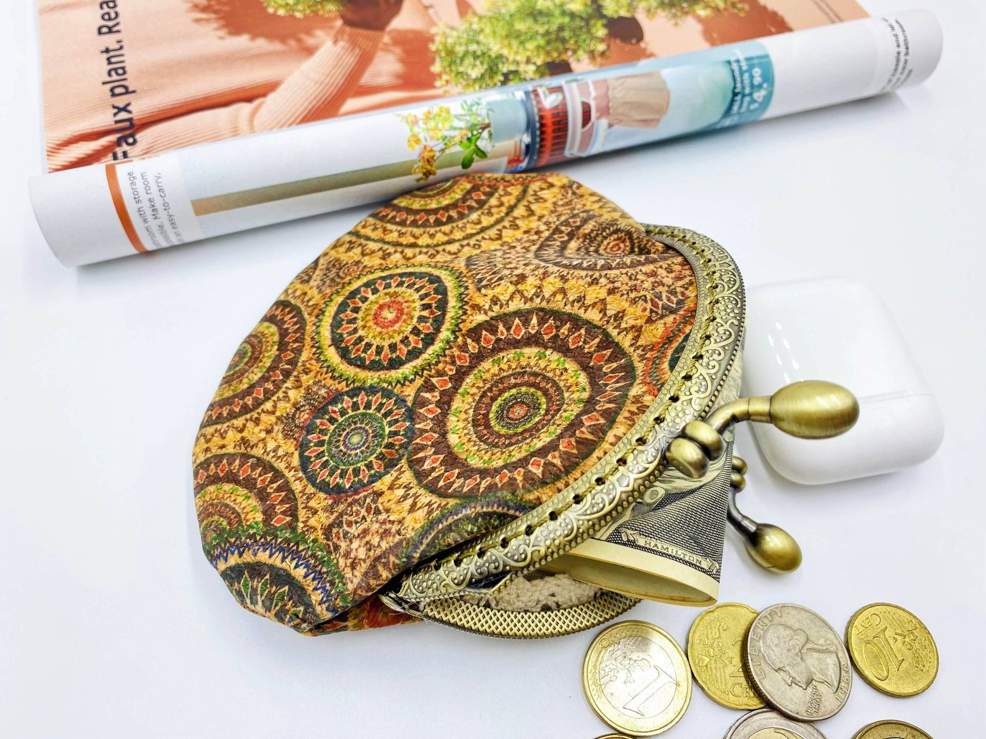 Kork Geldbörse, Kork Clutch Geldbörse Mit Sonnenaugen Muster, Runde Korktasche, Verschluss Geldbeutel, Münztasche, Münztasche, Münz - Und von LilyFashionStudio