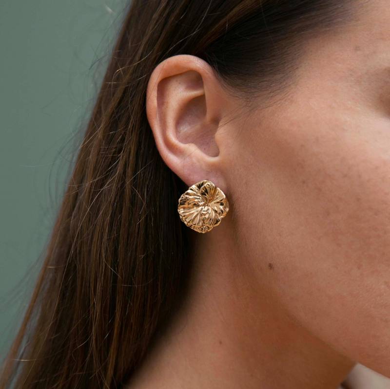 Boucles D'oreilles Puces Fleuries Dorées À L'or Flosse 24 Karat/Collection Azalée Pure Pm von LilyGardenCreation