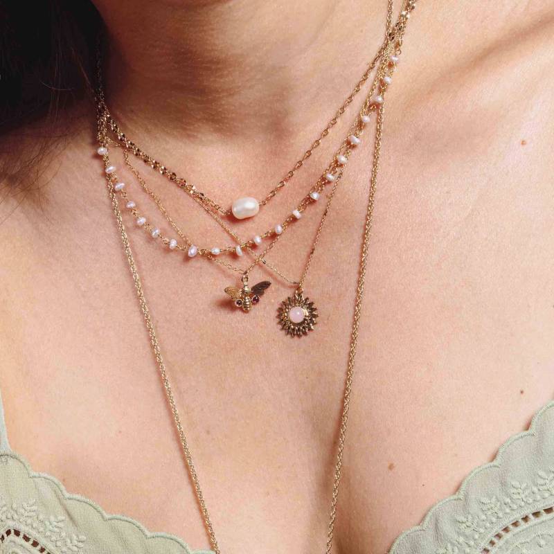 Collier Doré À L'ore 24 Karat Und Perlen Halb-Präzises/Kollektion Libelle von LilyGardenCreation