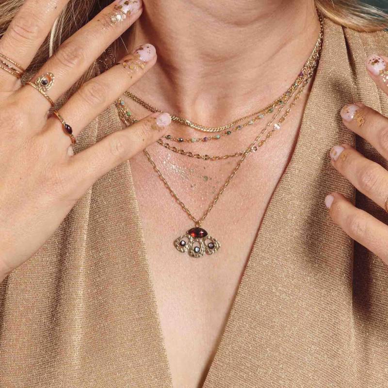Collier Doré À L'ore 24 Karat Und Pierre Semi-Précieuse/Collection Caïman Verdreifachen von LilyGardenCreation