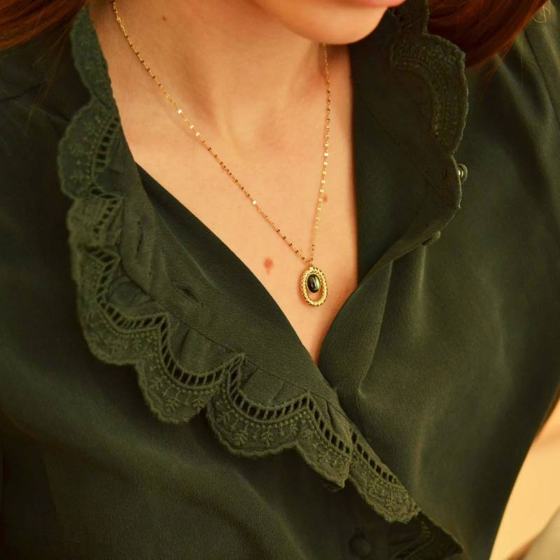 Collier Doré À L'ore 24 Karat Und Pierre Semi-Précieuse/Collection Chimère von LilyGardenCreation