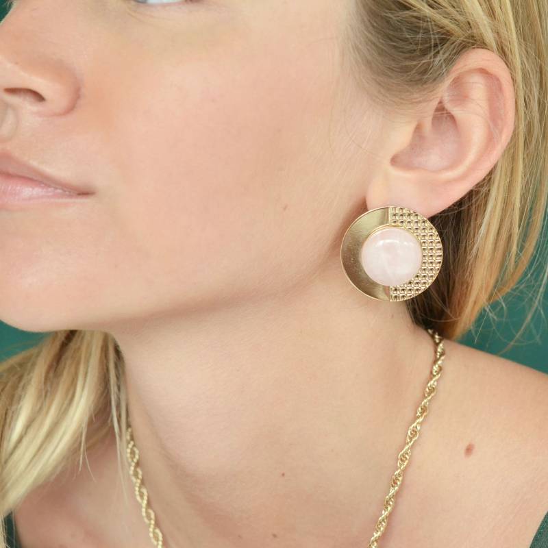 Grandes Boucles D'oreilles Puces Dorées À L'or Flosse 24 Karat Und Pierres Semi-Précieuses/Kollektion Pollen Gm Simples von LilyGardenCreation