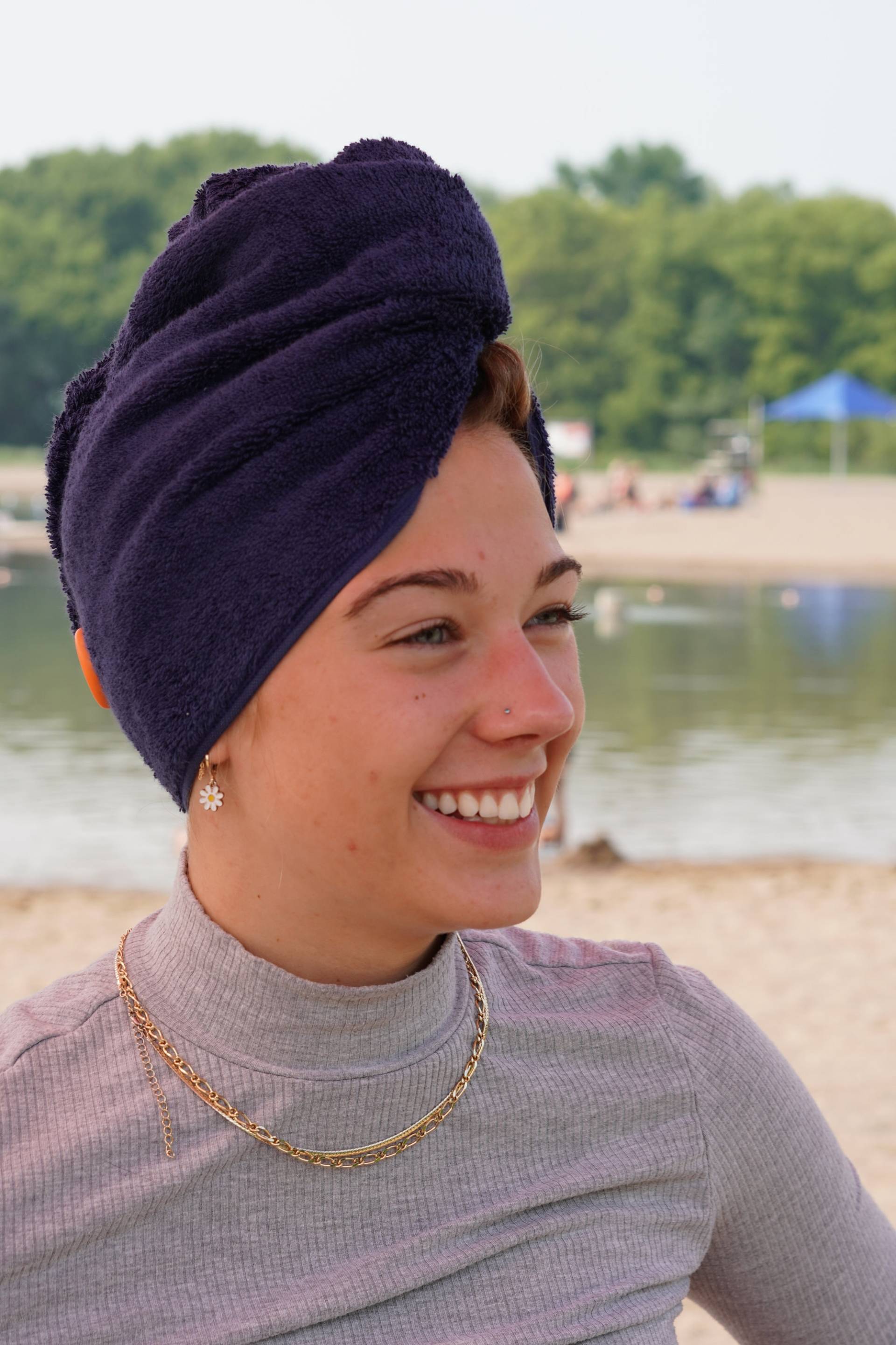 Marineblaues Handtuch Haar Turban Für Damen Und Kinder, 100% Frottee, Haartuch Wickeltuch von LilyLouLou