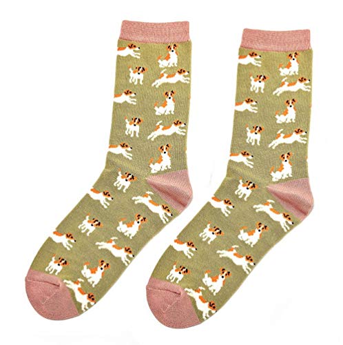 LilyRosa Damen Jack Russell Terrier Hundesocken, grüne Hunde, Bambus-Mix, 1 Paar, olivgrün, 3-7 von LilyRosa