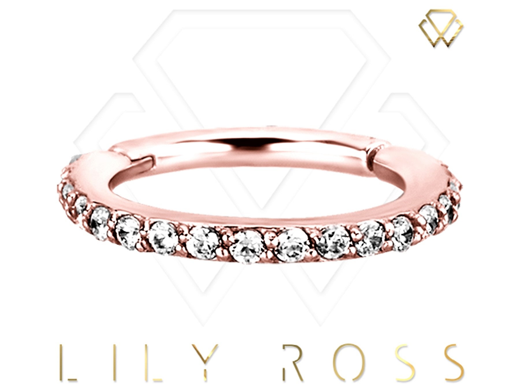Echte Diamanten 18K Solid Rose Gold Conch/Helix Knorpel, Swarovski Erstellt Klappring Eternity Clicker ..16G - Von 9mm Bis 12mm von LilyRossJewelry