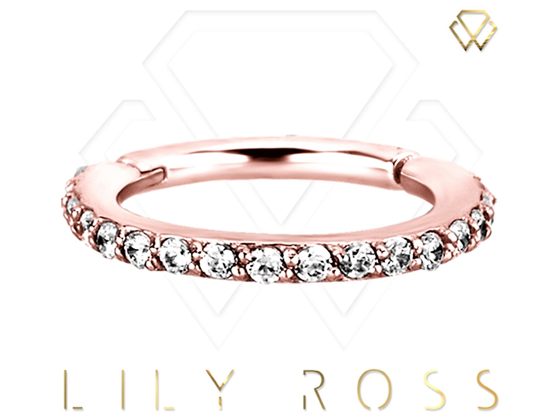 Echte Diamanten 18K Solid Rose Gold Helix/Knorpel, Swarovski Created Diamonds Klappring Eternity Clicker. 16G - Von 5mm Bis 12mm von LilyRossJewelry