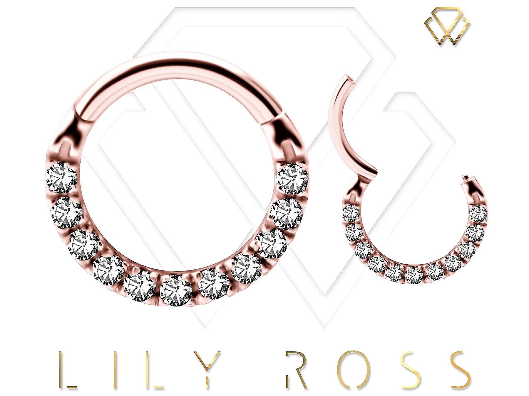 Echte Vvs | D-F Diamanten Massiv 18K Rose Gold Daith/Septum Klappring Eternity Clicker ..16G - Von 6mm Zu 10mm von LilyRossJewelry
