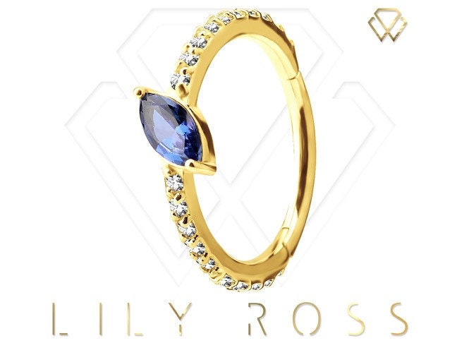 Wunderschönes 18K Solid Gold Conch Piercing Mit Echtem Royal Blue Marquise Eternity Clicker Set 5A Grade White Swarovski Cz. 16G - 11mm von LilyRossJewelry