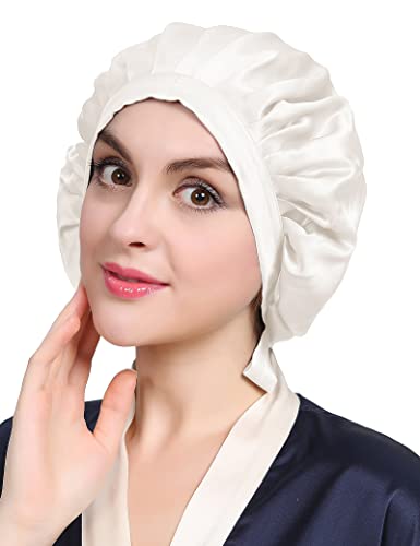 LilySilk 100% Maulbeerseide Schlafmütze rutschfest verstellbar und atmungsaktiver Kopfbedeckung Seidenhaube zum Schlafen Nachtmütze mit elastischem Band für alle Haartypen,Elfenbein von LilySilk