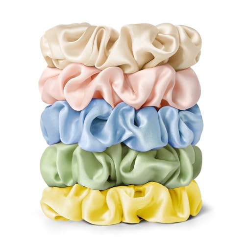 LILYSILK 100% Seide Haarringe Damen Pferdeschwanzhalter Haarband aus Seide, Haargummis Verpackung MEHRWEG (GelberKies+Blassrosa+Eisblau+Wassergrün+Gold) von LilySilk