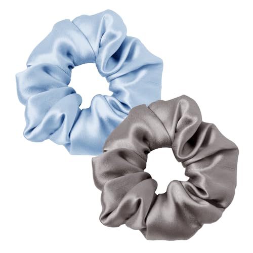 LILYSILK 100% Seide Haarringe Damen Pferdeschwanzhalter Haarband aus Seide, Seide Haargummis Verpackung MEHRWEG(Himmelblau+Dunkel Grau) von LilySilk