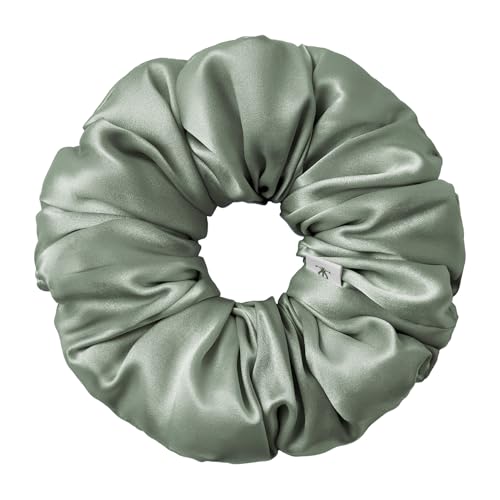 LILYSILK Damen 100% Maulbeerseide Jumbo Haargummi Frauen reine Seide gefüllter Riesen-Pferdeschwanzhalter überdimensioniertes elastisches Haarband große XL Haarschleife von Haarbruch,Avocadogrün von LilySilk