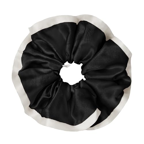 LILYSILK Damen 100% Seide Haarschleifen mit Kontrastkanten Ponytailhalter elastische Haargummis gegen Haarausfall Spliss und Frizz(Schwarz) von LilySilk