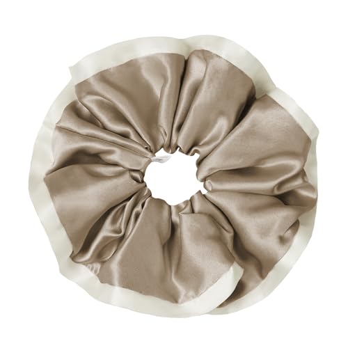 LILYSILK Damen 100% Seide Haarschleifen mit Kontrastkanten Ponytailhalter elastische Haargummis gegen Haarausfall Spliss und Frizz(Taupe) von LilySilk