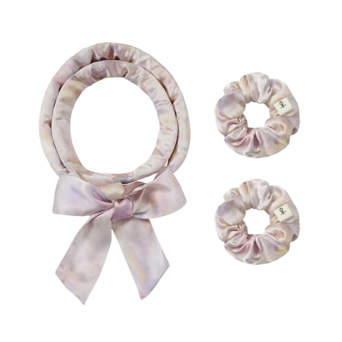 LILYSILK Damen 100% Seide Lockenwickler ohne Hitze 3-teiliges Set seidengefüllte Lockenwicklerstäbe mit verstellbarem Schleifenband frizzfrei über Nacht(Aquarell) von LilySilk